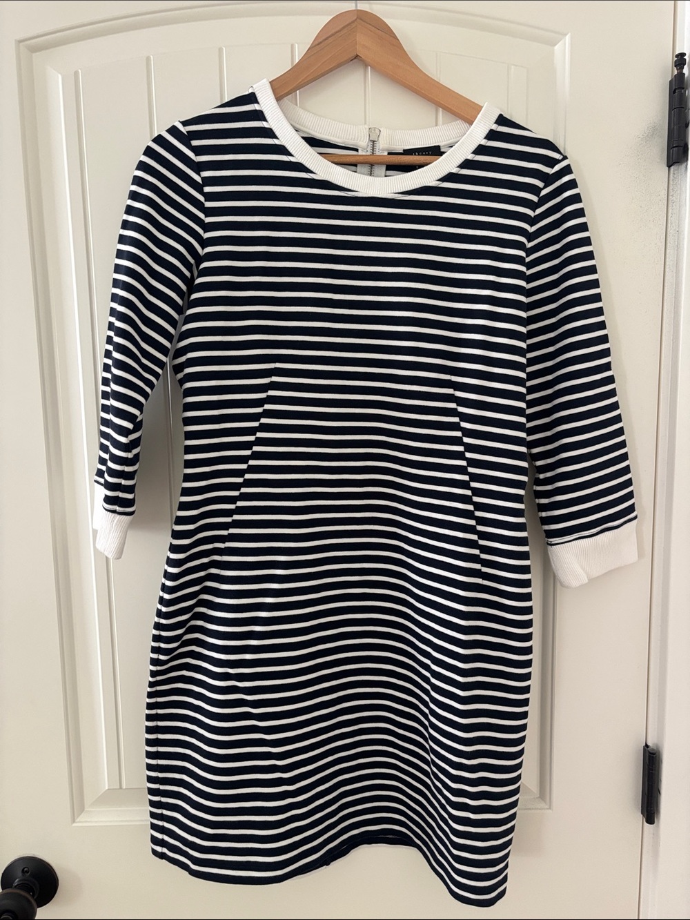 Navy & White Striped Knit Shift Dress